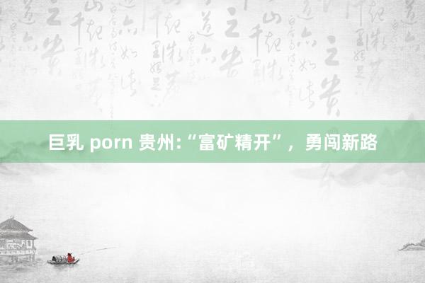 巨乳 porn 贵州:“富矿精开”，勇闯新路